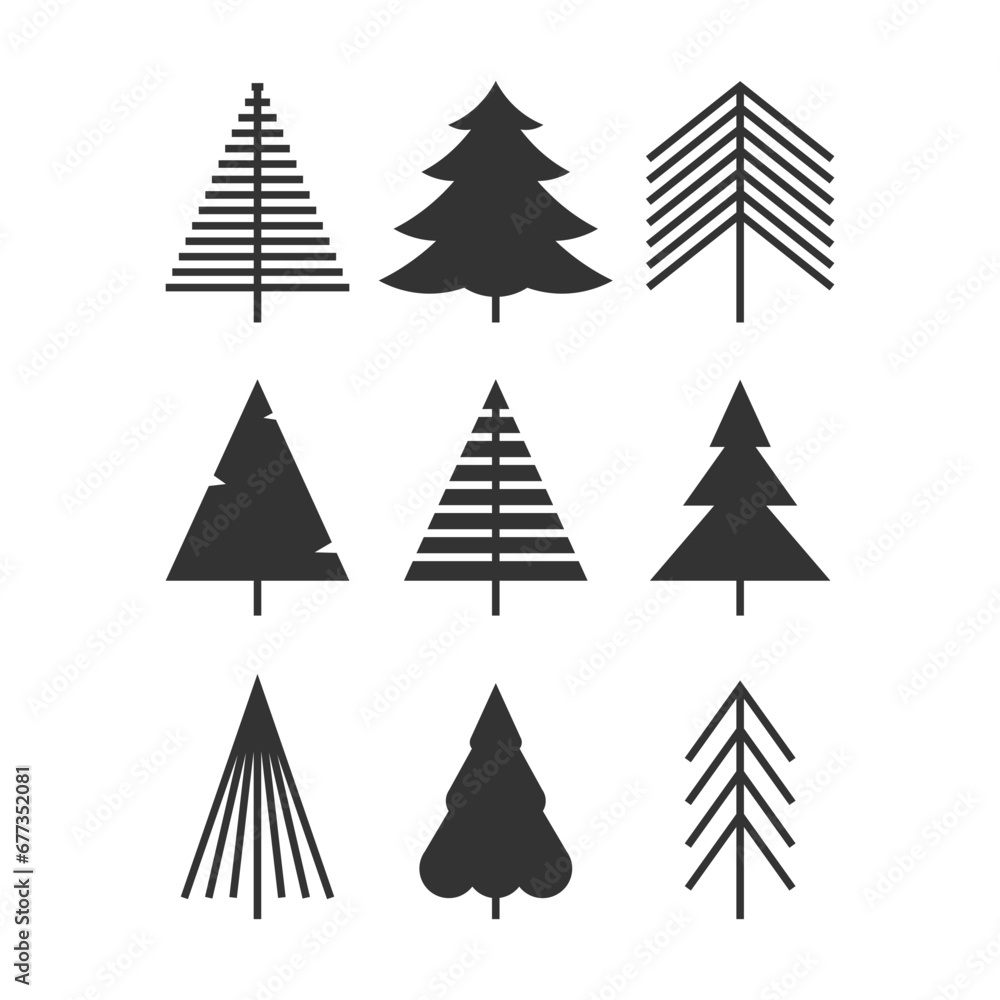 Fototapeta Black Christmas Tree icon set isolated on white. Vector illustration symbol for new year and christmas