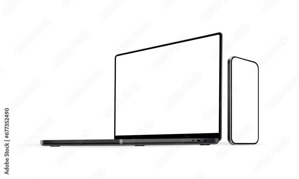 Laptop And Smartphone With Blank Screens, Side Perspective View, Isolated on White Background. Vector Illustration Laptop And Smartphone With Blank Screens, Side Perspective View, Isolated on White Background. Vector Illustration