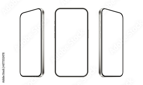 Modern Silver Smartphones Mockups With Blank Screens, Isolated On White Background. Vector Illustration