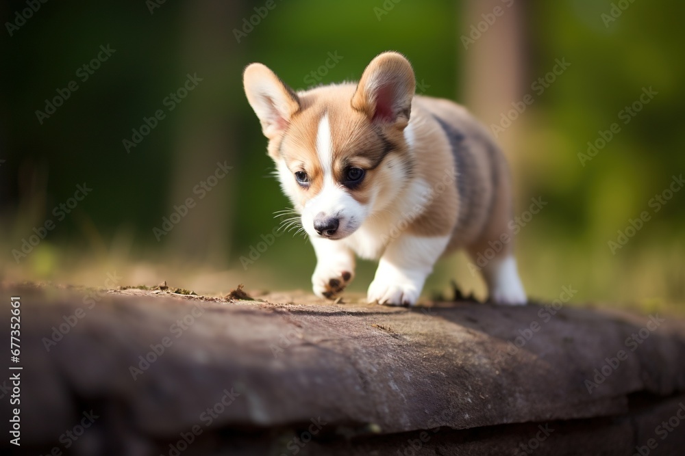 Corgi puppy attempting to climb a small step Corgi puppy attempting to climb a small step