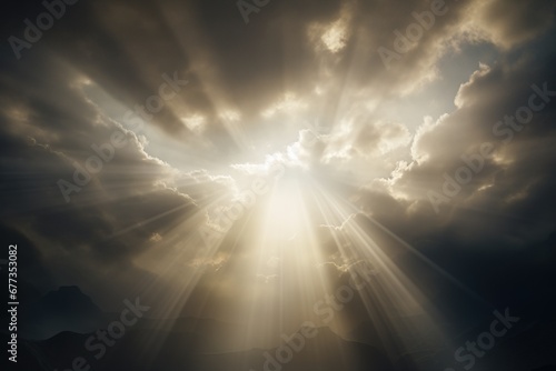 Crepuscular rays piercing through a monsoon cloud bank