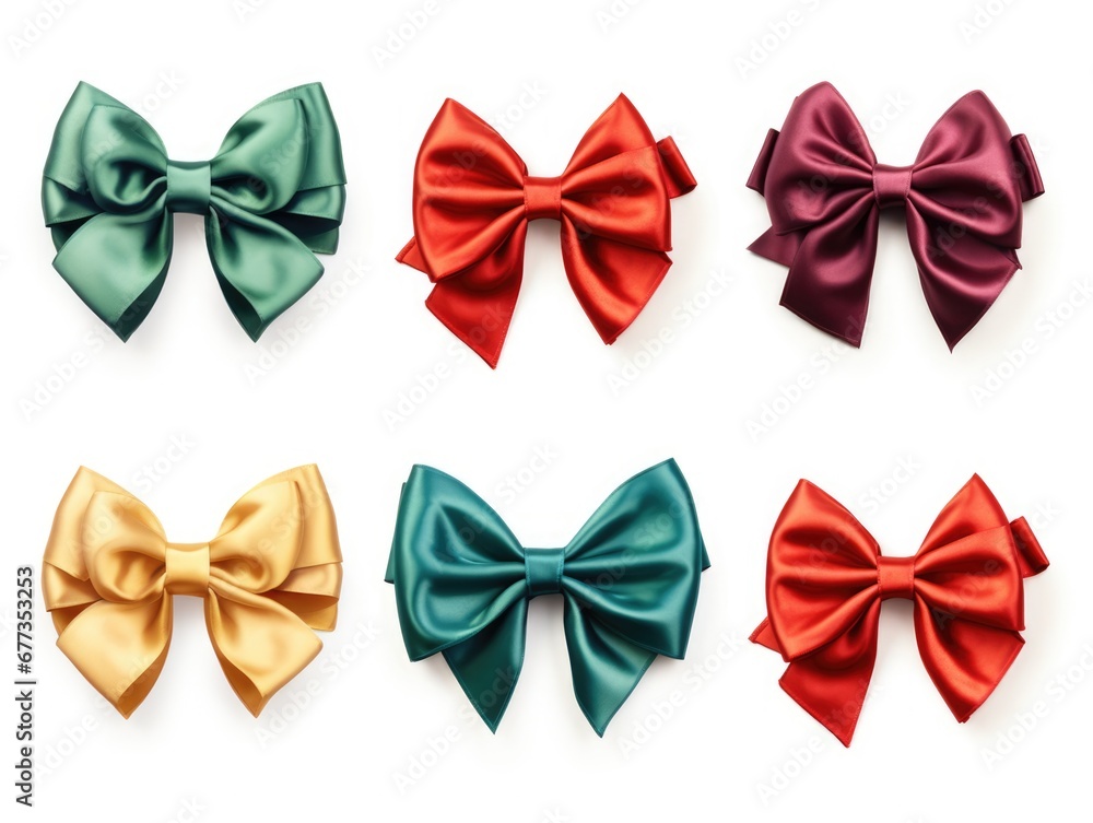Isolated image of bow tie with beautiful colors for holiday decoration on white background. Winter seasonal concept.