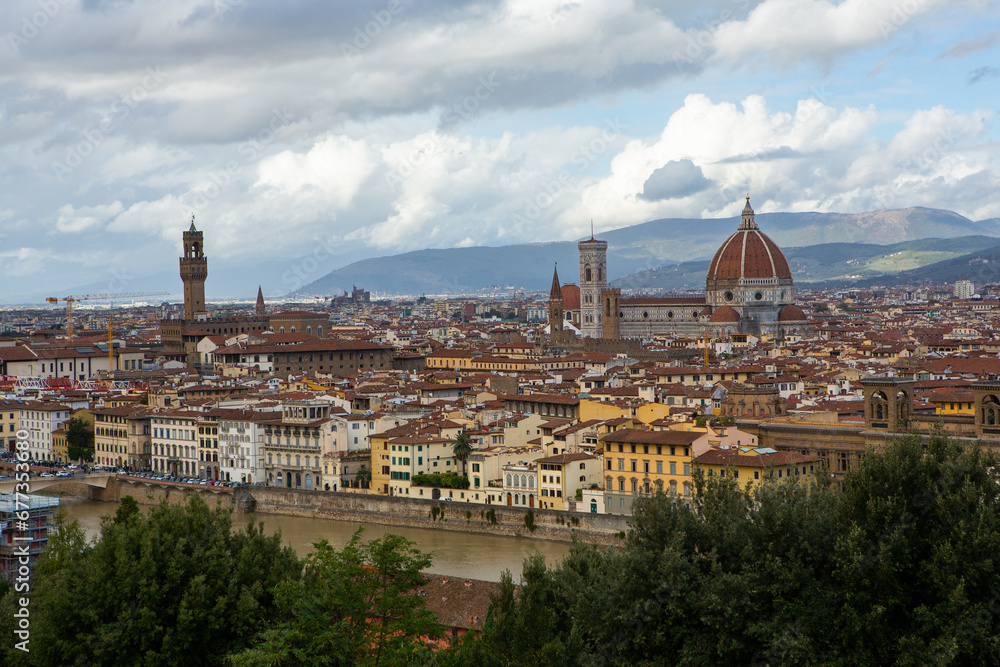 Photo with the panorama of the medieval city of Florence in the region of Tuscany, Italy