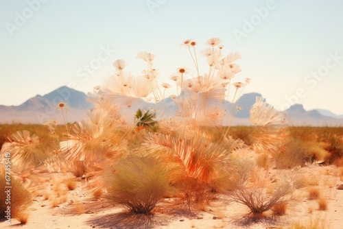 Desert flora mirage, heatwave distortion effect