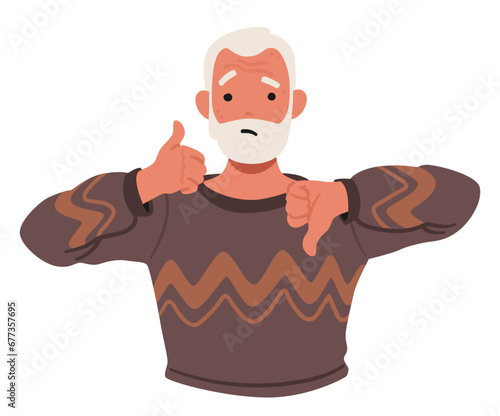 Senior Man Expressed Strong Disapproval With A Definitive Thumb Down Gesture. Character Revealing Dissatisfaction