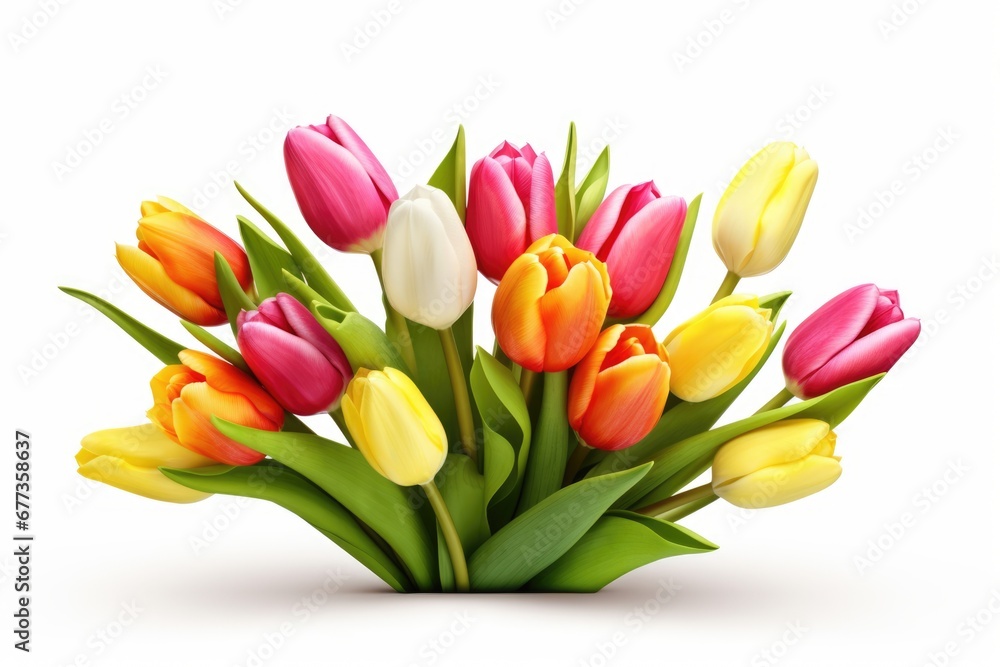 Isolated tulip with variable colors on white background in Spring. Spring seasonal concept. Isolated tulip with variable colors on white background in Spring. Spring seasonal concept.