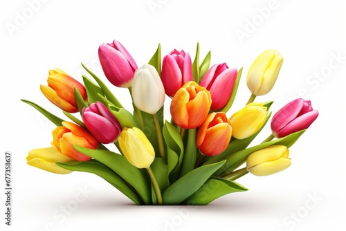 Isolated tulip with variable colors on white background in Spring. Spring seasonal concept. #677358637