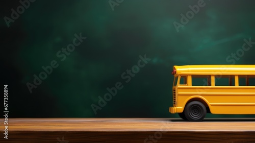Colorful educational toy: a model school bus set in a vibrant classroom, fostering imaginative learning and play. photo