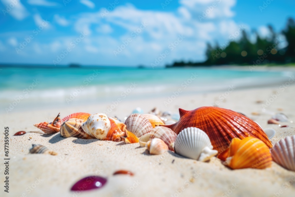 Close-up view of colorful shells in sea water. Summer tropical vacation concept. Close-up view of colorful shells in sea water. Summer tropical vacation concept.