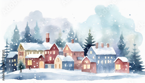 Wallpaper Mural Watercolor winter cute town landscape background Torontodigital.ca