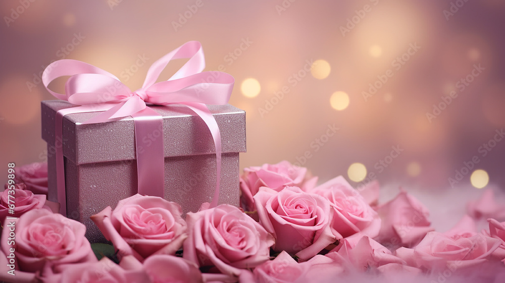 bouquet of pink roses in a box for Valentine's Day