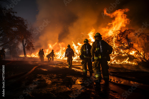 A group of firefighters fighting a fire