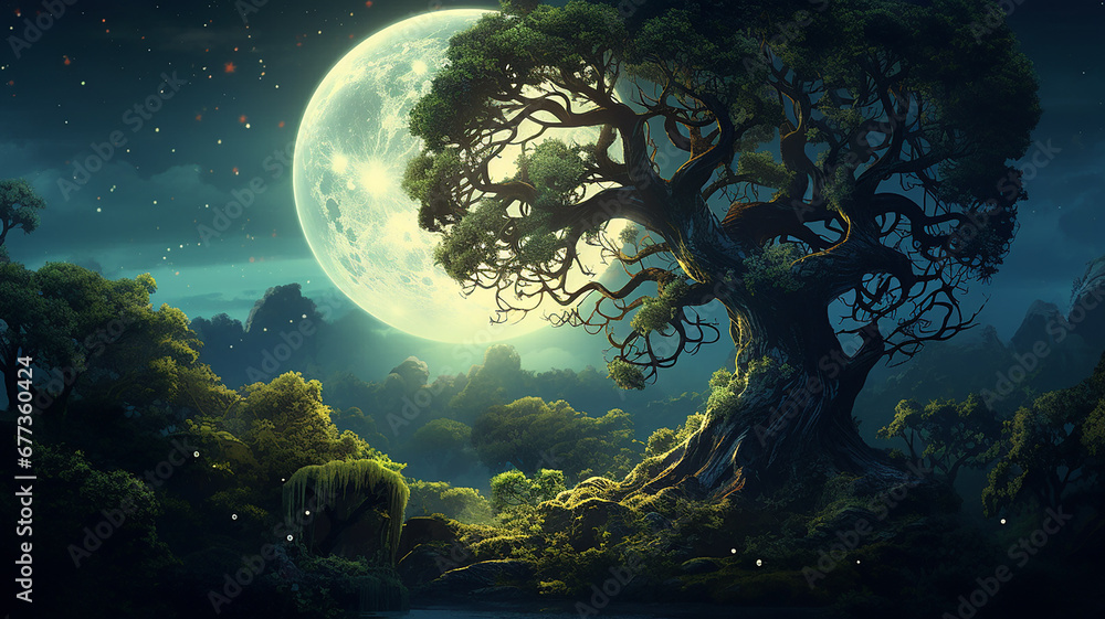 beautiful tree in the night with moon beautiful tree in the night with moon