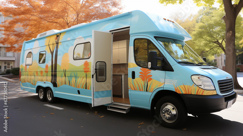 Mobile Pediatric Clinic Van: A mobile pediatric clinic van designed with child-friendly themes, bringing healthcare to different neighborhoods photo