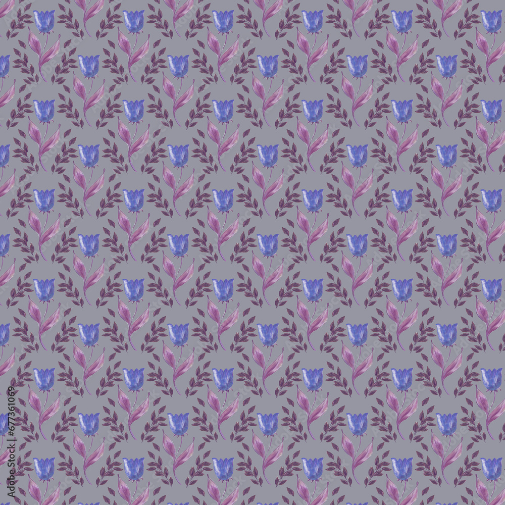 Drawing of tulips on a lilac background.