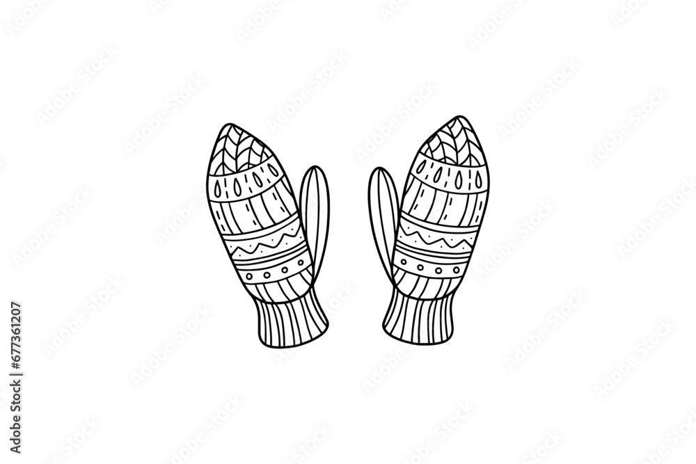 Cute knitted mittens in doodle style Cute knitted mittens in doodle style