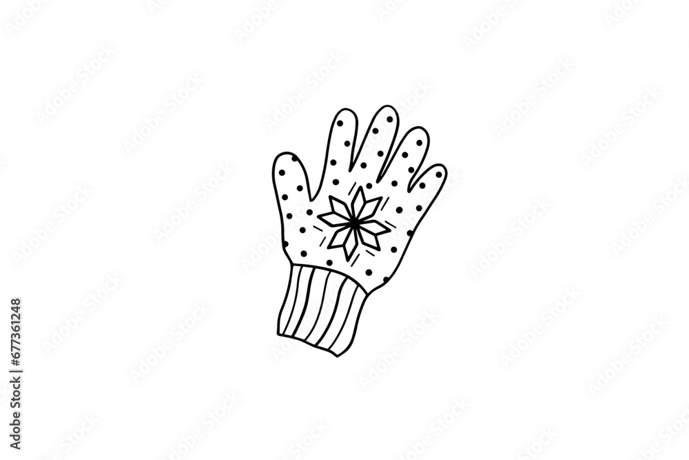 Fototapeta premium Cute knitted mittens in doodle style