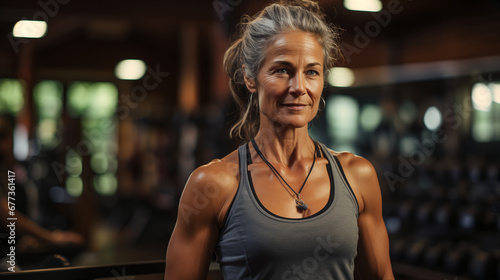 muscular elderly woman  training in the gym  healthy lifestyle