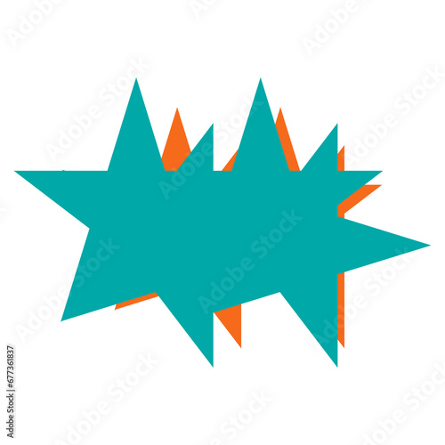 An abstract transparent turquoise and orange blank burst shape design.
