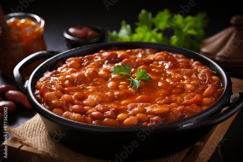 a delicious homemade pot of baked beans photo