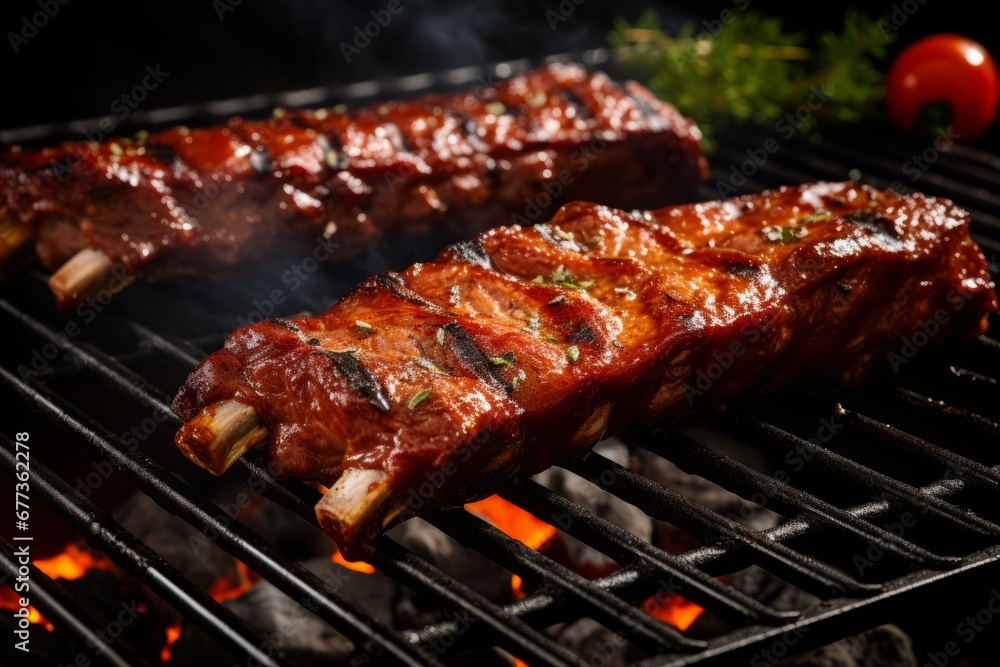 delicious tasty american style pork ribs with bbq sauce on the grill delicious tasty american style pork ribs with bbq sauce on the grill