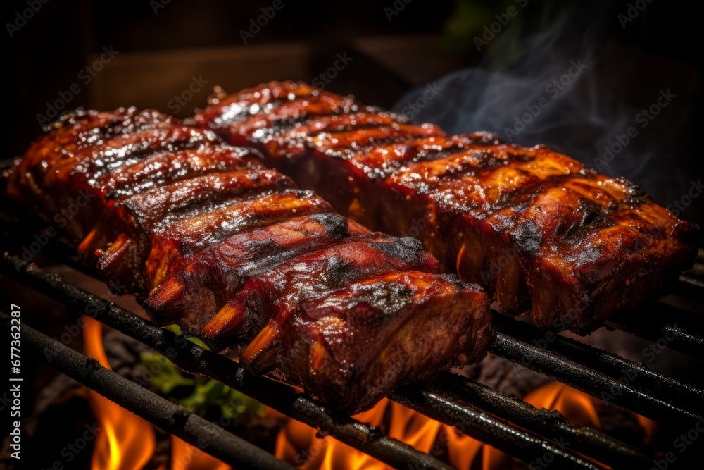 delicious tasty american style pork ribs with bbq sauce on the grill delicious tasty american style pork ribs with bbq sauce on the grill