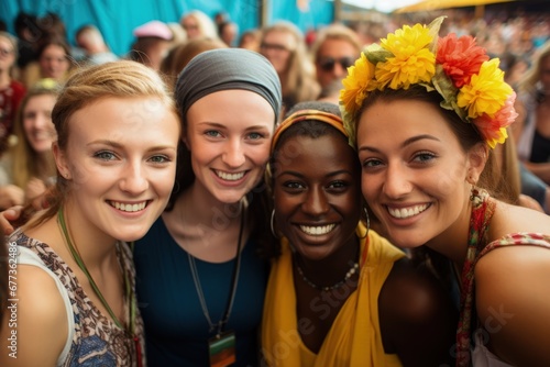 Diverse group selfies at cultural festivals imbued with chic plum-toned vibrancy 