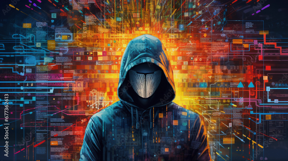 Hacker: The typical image of a hacker - obrazy, fototapety, plakaty 