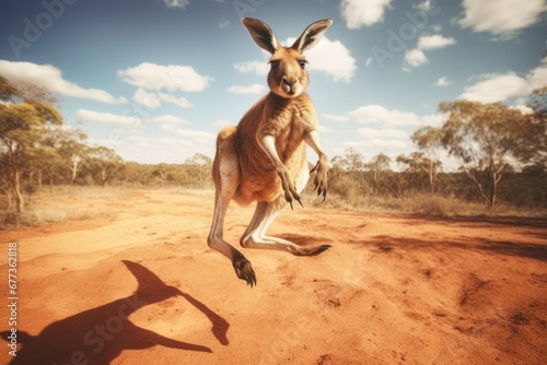 kangaroo in the australian outback looking to camera photo