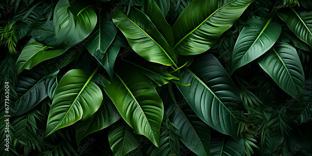 Tropical leaves texture,Abstract nature leaf green texture background,picture can used wallpaper desktop - obrazy, fototapety, plakaty 