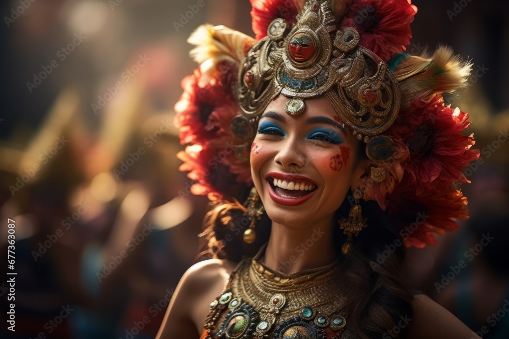 portrait of a balinese dancer woman wearing indonesian traditional clothes smiling to camera portrait of a balinese dancer woman wearing indonesian traditional clothes smiling to camera
