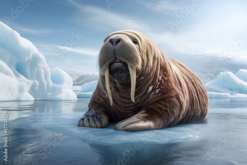 walrus lieing on ice in arctic ocean © urdialex