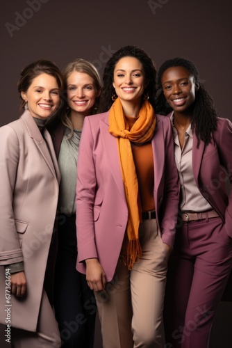 Leaders from various cultures navigating power positions showcased in lavender maroon and beige tones 