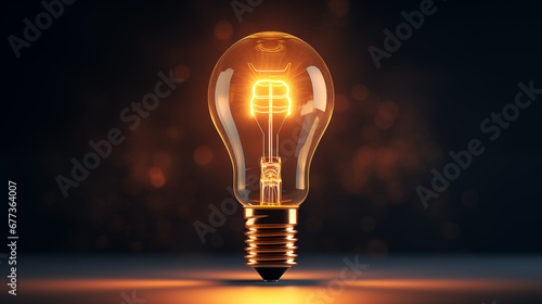 On a black background, an incandescent light bulb glows with a warm yellow light, as a concept of light and electricity.