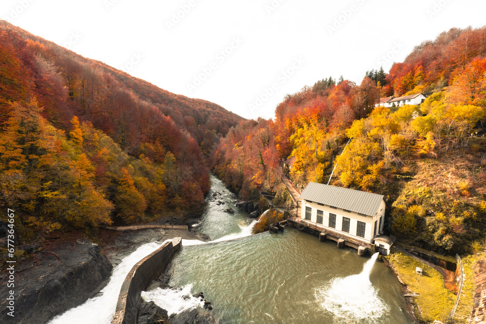 Irabia dam reservoir in Navarra Spain colors of the change of season autumn winter