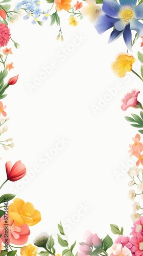 Stunning  colorful flower border with ample white space  a perfect template for cards  wedding invites  and diverse graphic designs.