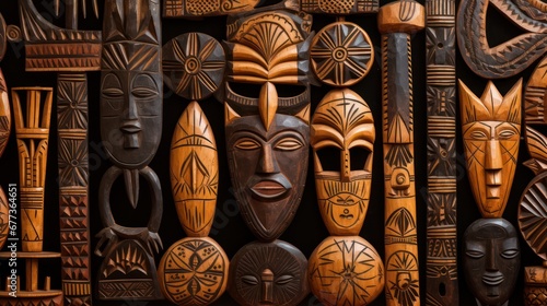 Traditional wooden mask carving photo
