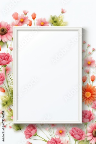 Stunning, colorful flower border with ample white space, a perfect template for cards, wedding invites, and diverse graphic designs.