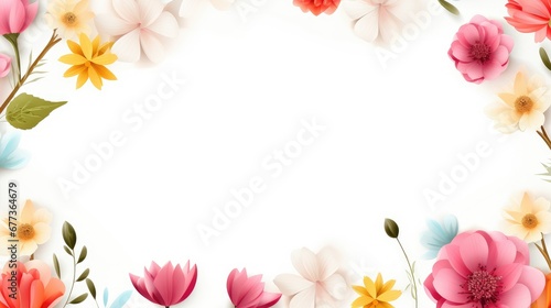 Stunning, colorful flower border with ample white space, a perfect template for cards, wedding invites, and diverse graphic designs. © jackson