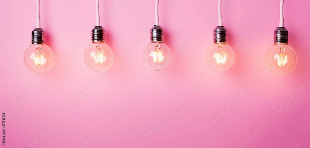 hanging light bulbs on a pink background with copy space. hanging light bulbs on a pink background with copy space.