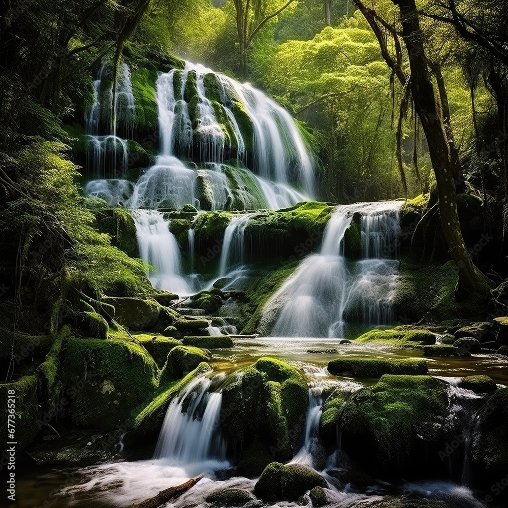 Breathtaking waterfall cascade landscape scene