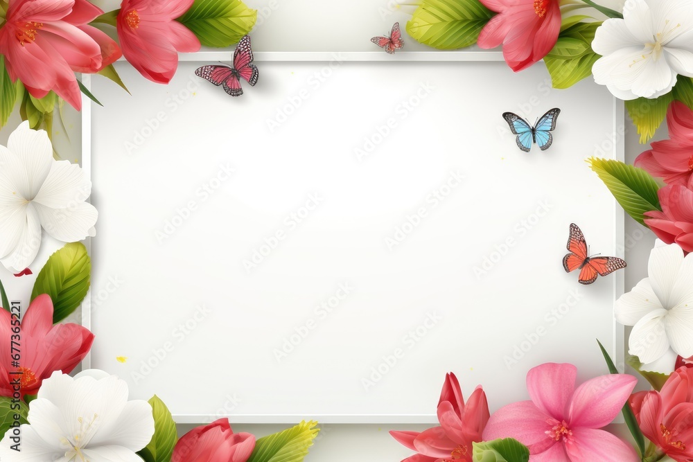 Stunning, colorful flower border with ample white space, a perfect template for cards, wedding invites, and diverse graphic designs.