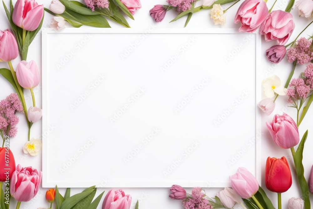 Stunning, colorful flower border with ample white space, a perfect template for cards, wedding invites, and diverse graphic designs.