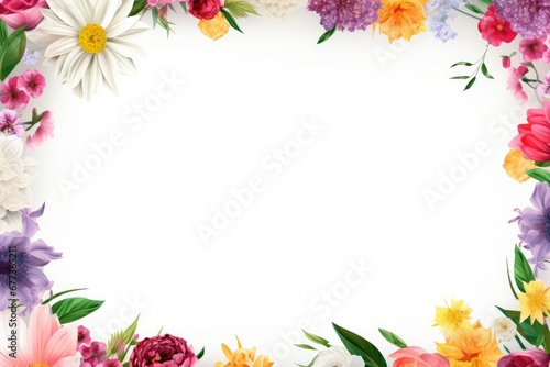 Stunning  colorful flower border with ample white space  a perfect template for cards  wedding invites  and diverse graphic designs.