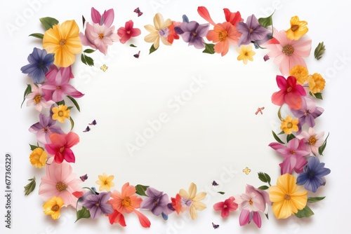 Stunning  colorful flower border with ample white space  a perfect template for cards  wedding invites  and diverse graphic designs.
