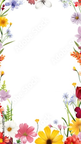 Stunning, colorful flower border with ample white space, a perfect template for cards, wedding invites, and diverse graphic designs.