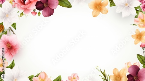 Stunning, colorful flower border with ample white space, a perfect template for cards, wedding invites, and diverse graphic designs.