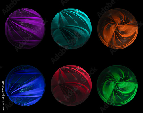 Glass 3D balls on a black background.