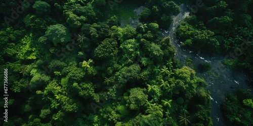 An aerial view of rainforest. Outdoor travel concept.