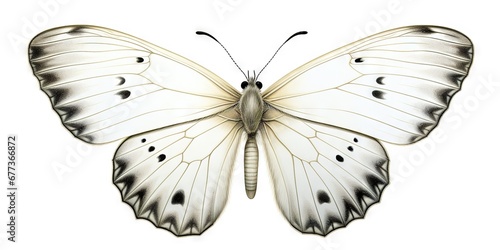 Graceful White Pierid Butterfly  Isolated on White, Generative AI photo